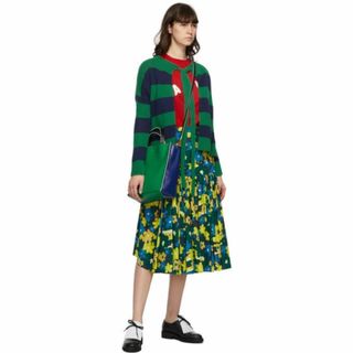 マルニ(Marni)の【美品】MARNI フラワープリント ミディ丈スカート 花柄 プリーツ グリーン(ロングスカート)