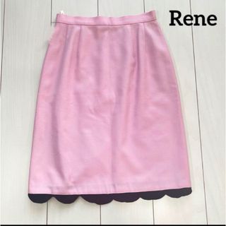 René - 極美品ルネ Rene 36ウール100% ベロアフリル 膝丈スカート ピンク M