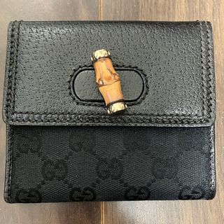 Gucci - GUCCI グッチ GGキャンバス 二つ折り 財布 レザー ブラック バンブー