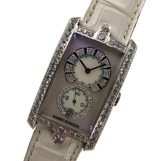 ハリーウィンストン(HARRY WINSTON)の　ハリーウィンストン HARRY WINSTON アヴェニューC ミッドサイズ ホワイトシェル 330/UMWL.MD/D31 シルバー×ホワイト K18WG/ダイヤ/革ベルト レディース 腕時計(腕時計)