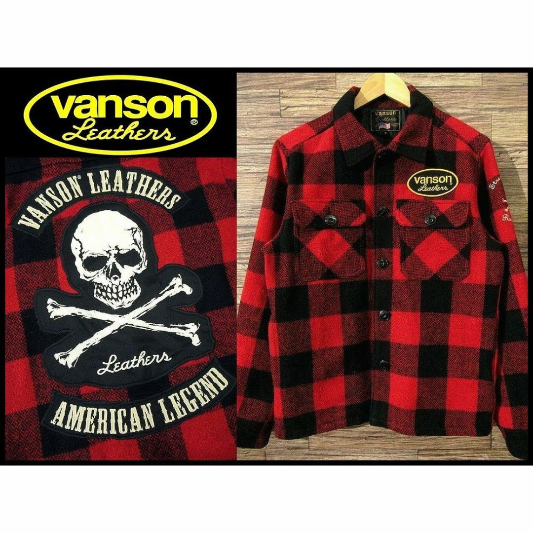VANSON(バンソン)のバンソン スカル刺繍 ワッペン 装飾 バッファロー チェック シャツ ジャケット メンズのジャケット/アウター(ブルゾン)の商品写真