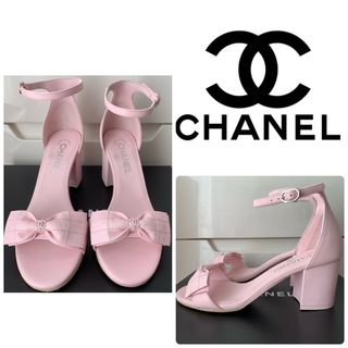 シャネル(CHANEL)の美品　CHANEL パステルピンクレザー　ココマークリボン　サンダル(サンダル)