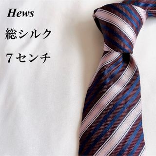 美品★Hews★レッド＆ピンク★レジメンタル柄★総柄★総シルク★ネクタイ★7(ネクタイ)