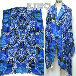 エトロ(ETRO)のエトロ■ロゴ入りペイズリー柄リネンショール　ストールマフラー　大判スカーフメンズ(バンダナ/スカーフ)