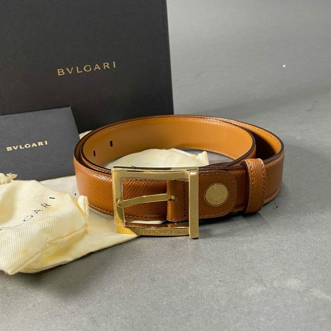 BVLGARI(ブルガリ)のd2 《極美品》 BVLGARI ブルガリ レザーベルト Leather Belt ブラウン ゴールド スクエアバックル 小物 レディースのファッション小物(ベルト)の商品写真