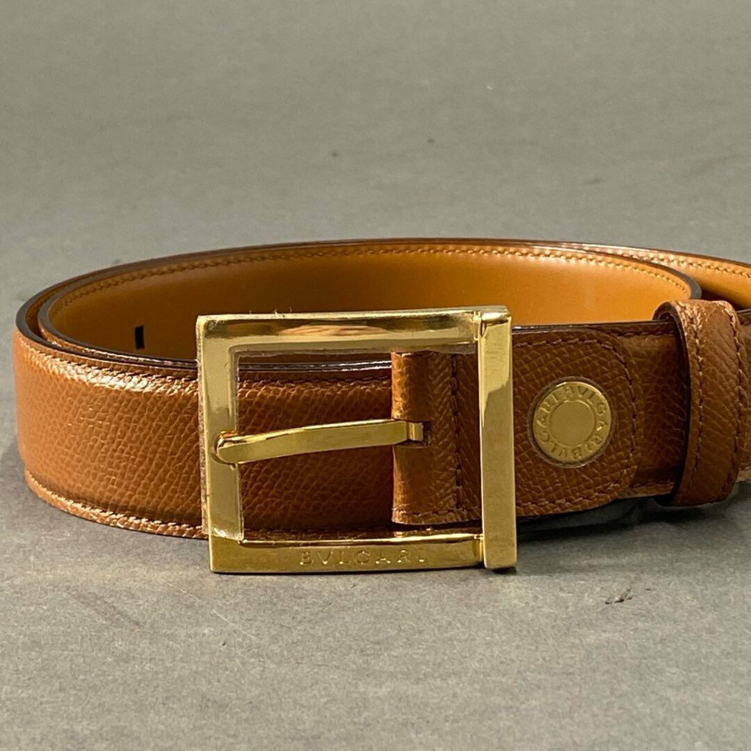 BVLGARI(ブルガリ)のd2 《極美品》 BVLGARI ブルガリ レザーベルト Leather Belt ブラウン ゴールド スクエアバックル 小物 レディースのファッション小物(ベルト)の商品写真