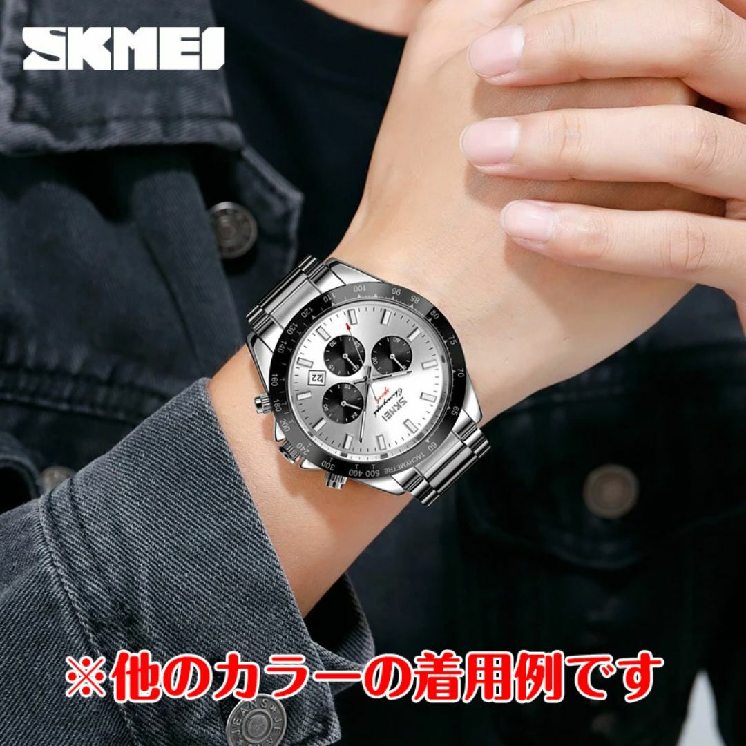 [新品]30m防水 クロノグラフ ダイバーズ腕時計 ステンレスブラックシルバーY メンズの時計(腕時計(アナログ))の商品写真