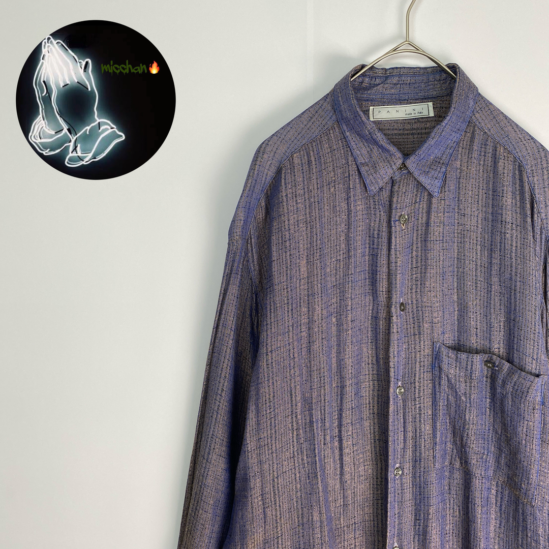 【長袖シャツ　イタリア製　光沢感　紫　古着】 メンズのトップス(シャツ)の商品写真