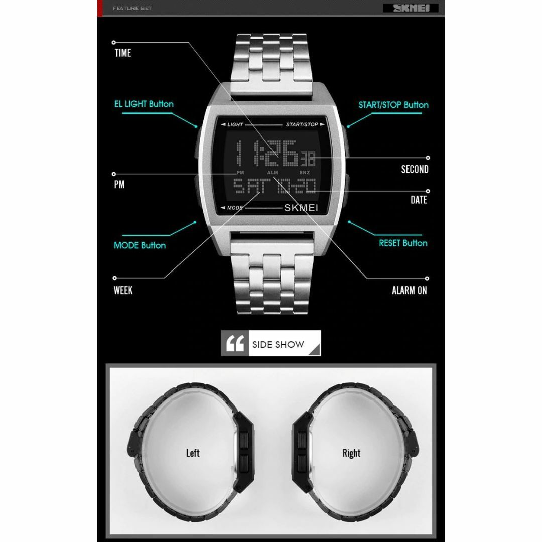 ★角型 ドット文字のデジタル時計 シルバー 1368☆N メンズの時計(腕時計(デジタル))の商品写真