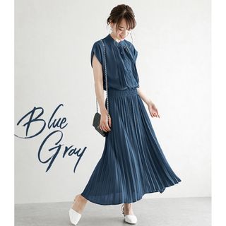 ノーカラー フレンチ ワンピース プリーツ ロング丈 マキシ 夏服 レディース (ロングワンピース/マキシワンピース)