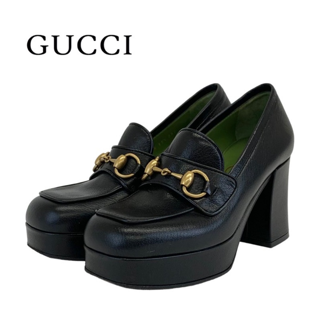 Gucci(グッチ)のグッチ GUCCI パンプス ヒールローファー 靴 シューズ ホースビット レザー ブラック 黒 レディースの靴/シューズ(ハイヒール/パンプス)の商品写真
