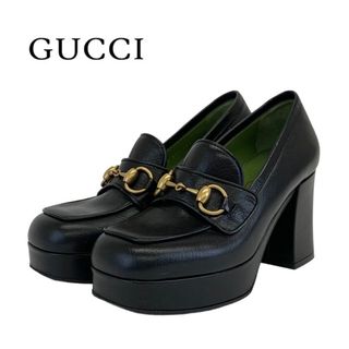 グッチ(Gucci)のグッチ GUCCI パンプス ヒールローファー 靴 シューズ ホースビット レザー ブラック 黒(ハイヒール/パンプス)