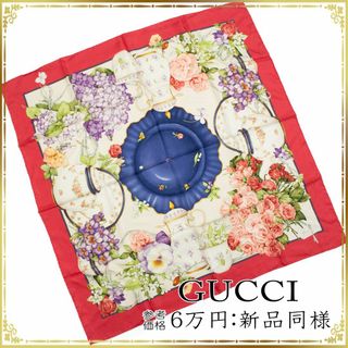 Gucci - 【全額返金保証・送料無料】グッチのスカーフ・正規品・新品同様・花柄・大判・綺麗