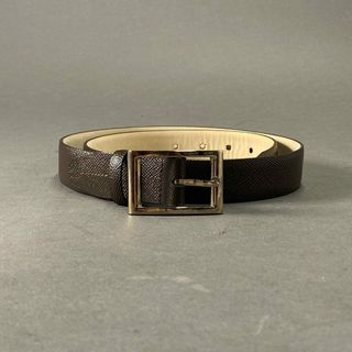 ブルガリ(BVLGARI)のd2-2 《美品》 BVLGARI ブルガリ レザーベルト Leather Belt スクエアメタルバックル 44/110 ブラウン 紳士用 イタリア製 ビジネス フォーマル 小物(ベルト)