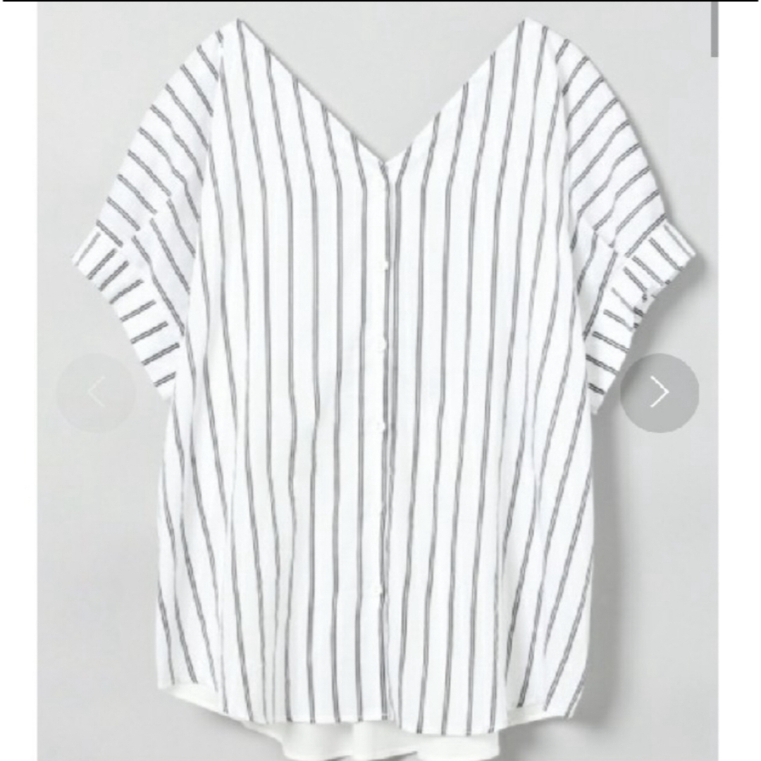 JEANASIS(ジーナシス)の異素材シャツ　ストライプシャツ　ホワイトシャツ レディースのトップス(シャツ/ブラウス(半袖/袖なし))の商品写真