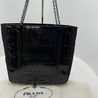 プラダ(PRADA)の84プラダ　レザー　ナイロン　ハンドバッグ　パンチング　ブラック　ブランドロゴ(トートバッグ)