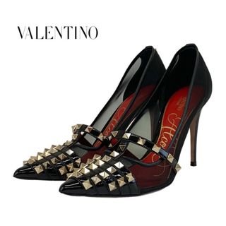 ヴァレンティノ(VALENTINO)のヴァレンティノ VALENTINO パンプス 靴 シューズ ロックスタッズ メッシュ パテント ブラック 黒 ゴールド(ハイヒール/パンプス)