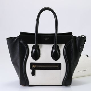 セリーヌ(celine)の美品 セリーヌ ラゲージ マイクロ ショッパー レザー ハンドバッグ トート 本革 ブラック ホワイト レディース YYM U36-4(ハンドバッグ)