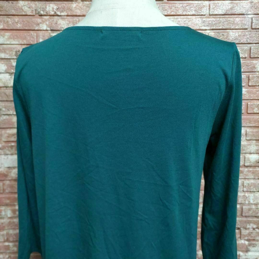 アンナクリーク フロントギャザー 7分袖 コンビTシャツ グリーン系 Mサイズ レディースのトップス(Tシャツ(長袖/七分))の商品写真