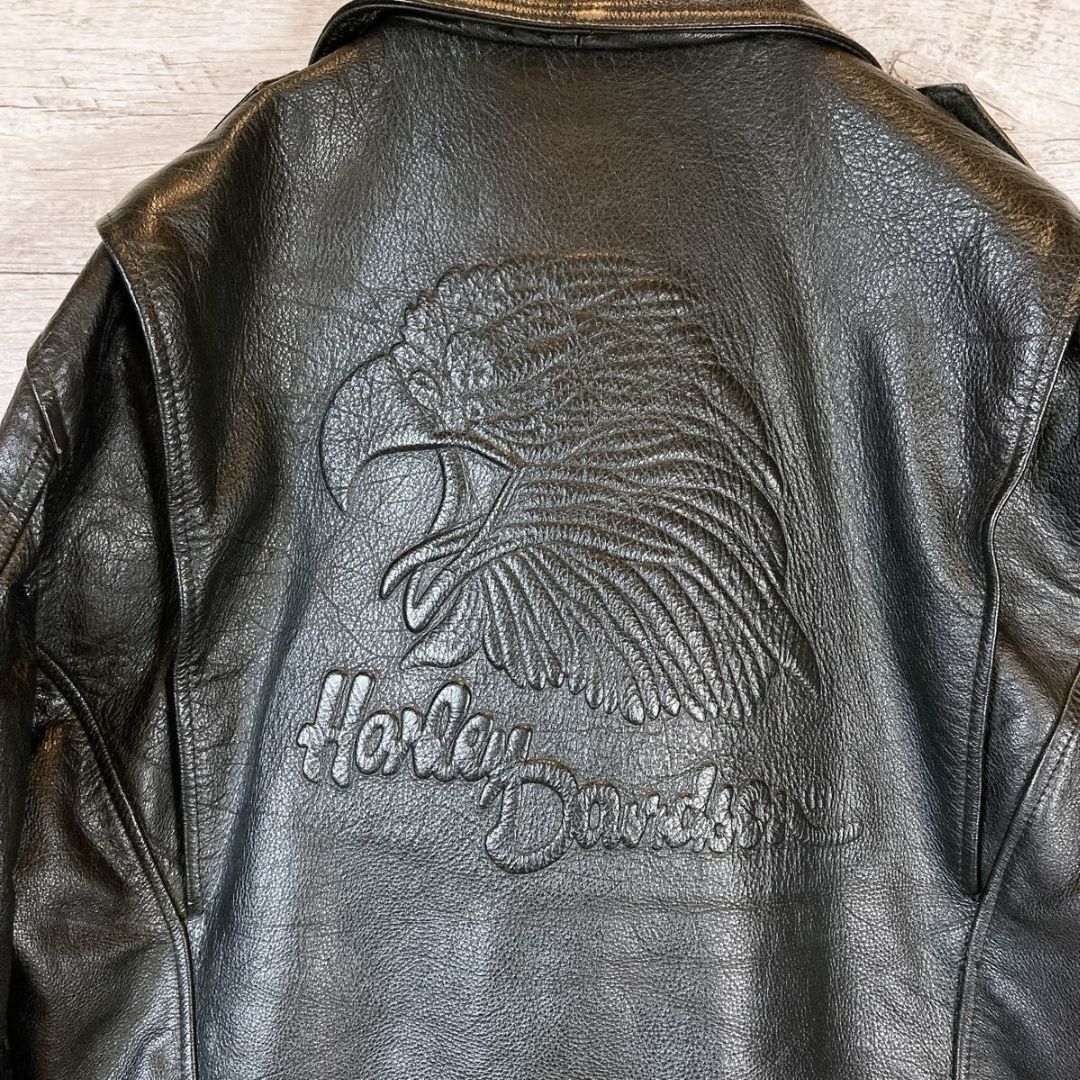 Harley Davidson(ハーレーダビッドソン)のハーレーダビッドソン ライダースジャケット レザー キルティング　型押し　42 メンズのジャケット/アウター(レザージャケット)の商品写真