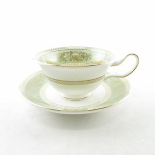 ウェッジウッド(WEDGWOOD)の美品 WEDGWOOD ウェッジウッド コロンビア セージグリーン ティーカップ＆ソーサー ピオニー 金彩 ゴールド SY8888H (グラス/カップ)