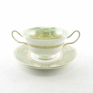 ウェッジウッド(WEDGWOOD)の美品 WEDGWOOD ウェッジウッド コロンビア セージグリーン スープカップ＆ソーサー 金彩 ゴールド SY8891H (食器)