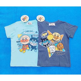 アンパンマン(アンパンマン)の新品　90cm　アンパンマン　男の子半袖Ｔシャツ2枚セット　トラベB×パンチG(Tシャツ/カットソー)