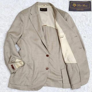 ロロピアーナ(LORO PIANA)の美品 XL ロロピアーナ シルク リネン ウール ジャケット ベージュ チェック(テーラードジャケット)