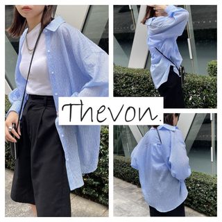 セヴォン(Thevon)の美品■Thevon ゼヴォン■シアー ストライプ オーバーサイズ ビッグシャツ(シャツ/ブラウス(長袖/七分))