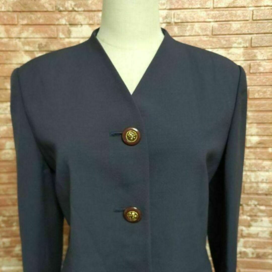 シャレブラン レナウン ウール100％ ノーカラー スカートスーツ パープル レディースのフォーマル/ドレス(スーツ)の商品写真