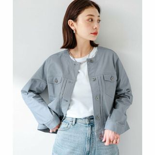 サニーレーベル(Sonny Label)の【ブルーグレー】ナチュラルストレッチノーカラーコットンジャケット(ノーカラージャケット)