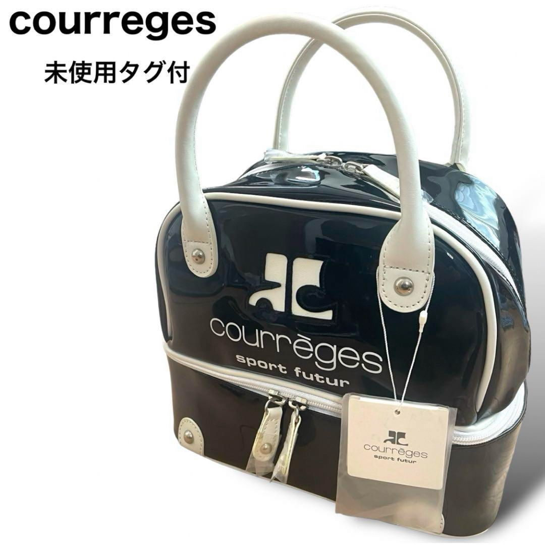 Courreges(クレージュ)のタグ付き未使用　courreges ハンドバッグ　ミニトート　エナメル　ロゴ レディースのバッグ(ハンドバッグ)の商品写真