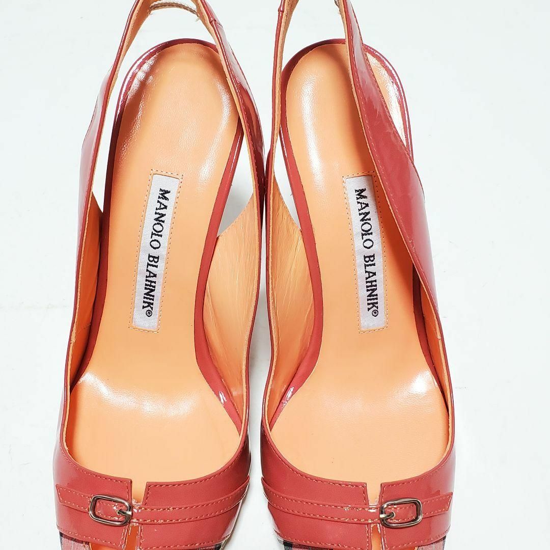 MANOLO BLAHNIK(マノロブラニク)のマノロブラニク　ピンク系　チェック柄　パンプス　サイズ36（約23cm相当） レディースの靴/シューズ(ハイヒール/パンプス)の商品写真