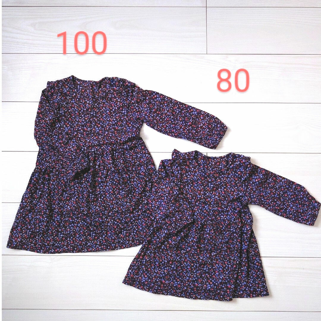 UNIQLO(ユニクロ)のUNIQLO　花柄ワンピース　80 100 キッズ/ベビー/マタニティのキッズ服女の子用(90cm~)(ワンピース)の商品写真