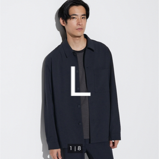 ユニクロ(UNIQLO)のユニクロ　感動シャツジャケット（ウールライク）　ネイビー　Lサイズ　新品(その他)