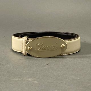 グッチ(Gucci)のd2-2 GUCCI グッチ ハトメ ロゴバックル レザーベルト 162925 80/32 ホワイト イタリア製 小物(ベルト)