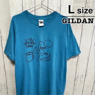 ギルタン(GILDAN)のUSA古着　GILDAN　Tシャツ　Lサイズ　ライトブルー　水色　プリント　ロゴ(Tシャツ/カットソー(半袖/袖なし))