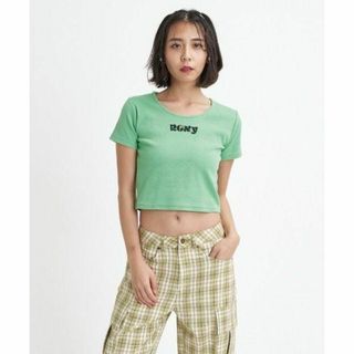 ロキシー(Roxy)のロキシー　カットソー　リブカットソー　リブニット　tシャツ　ショート丈　ロゴ(カットソー(半袖/袖なし))