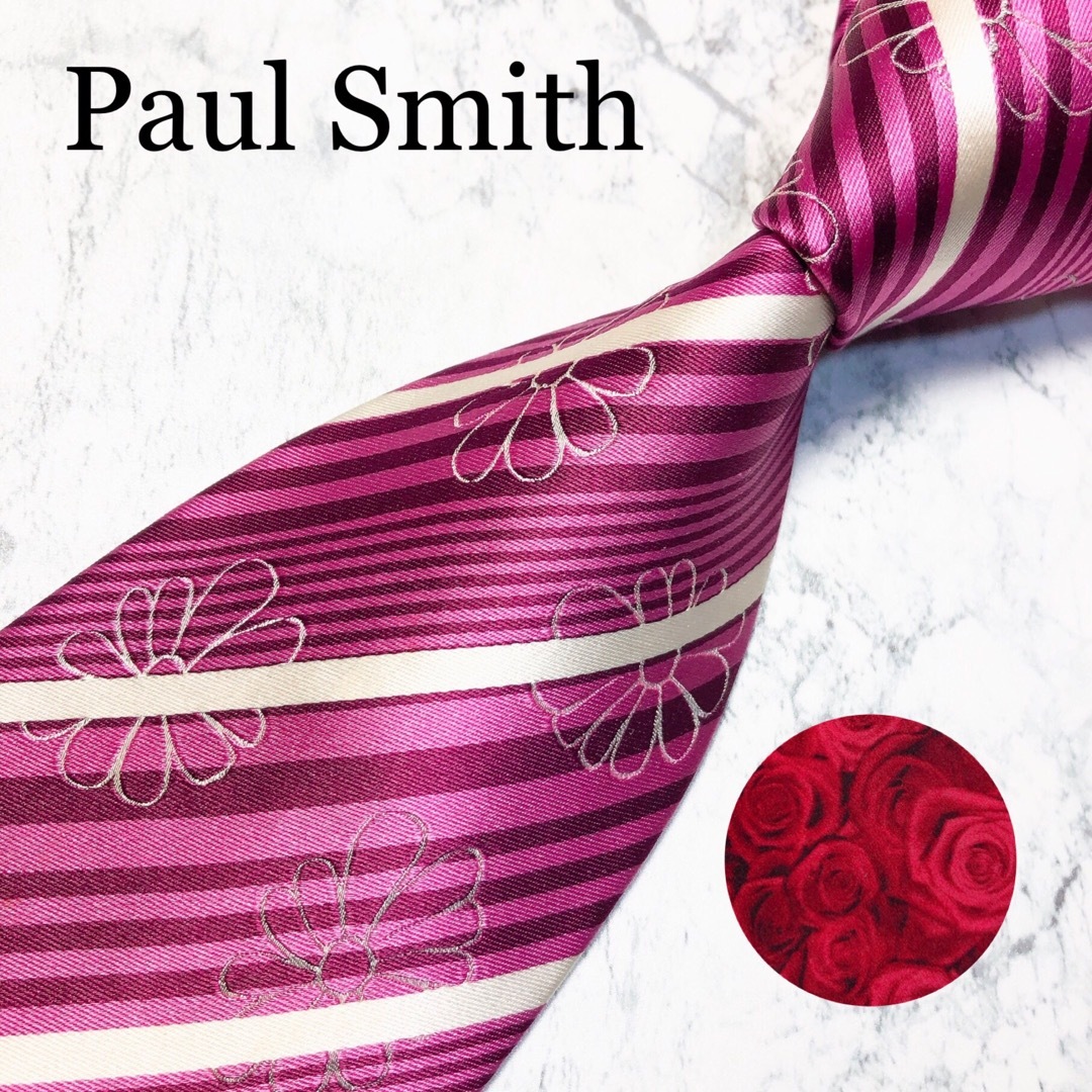 Paul Smith(ポールスミス)のPaul Smith  ネクタイ　ストライプ　ピンク　花柄　薔薇柄 メンズのファッション小物(ネクタイ)の商品写真