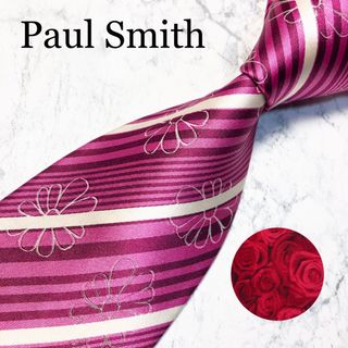 ポールスミス(Paul Smith)のPaul Smith  ネクタイ　ストライプ　ピンク　花柄　薔薇柄(ネクタイ)