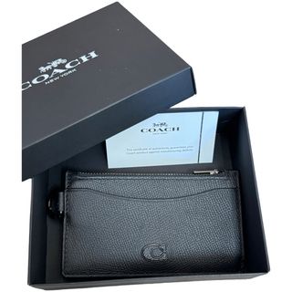 コーチ(COACH)のCOACH ジップ　カードケース　ブラック　黒　美品　現行モデル　人気　Cロゴ(名刺入れ/定期入れ)