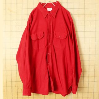 60s USA製Searsコットンシャモアクロスシャツ レッドXLマチ ss38(シャツ)