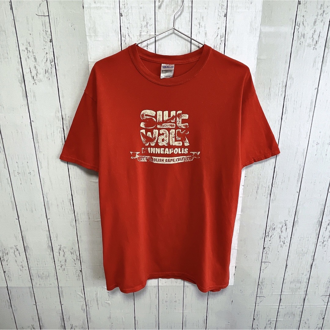 GILDAN(ギルタン)のUSA古着　GILDAN　Tシャツ　M　レッド　赤　プリント　ロゴ　コットン メンズのトップス(Tシャツ/カットソー(半袖/袖なし))の商品写真