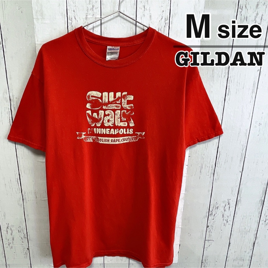 GILDAN(ギルタン)のUSA古着　GILDAN　Tシャツ　M　レッド　赤　プリント　ロゴ　コットン メンズのトップス(Tシャツ/カットソー(半袖/袖なし))の商品写真