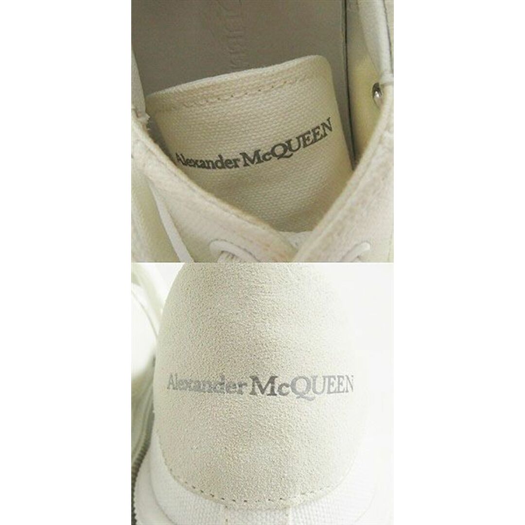 Alexander McQueen(アレキサンダーマックイーン)の美品□Alexander McQueen/アレキサンダーマックイーン 654594 キャンバス レザー ハイソール ローカットスニーカー ホワイト 43 イタリア製 メンズの靴/シューズ(スニーカー)の商品写真