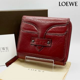 ロエベ(LOEWE)の未使用 LOEWE 二つ折り財布 ロゴ 型押し Wホック ラウンドファスナー 赤(財布)