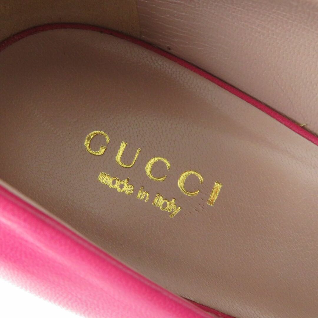 Gucci(グッチ)の極美品★GUCCI グッチ 338765 ホースビット金具付 オープントゥ レザー パンプス ショッキングピンク×ゴールド 37 レディース イタリア製 レディースの靴/シューズ(ハイヒール/パンプス)の商品写真