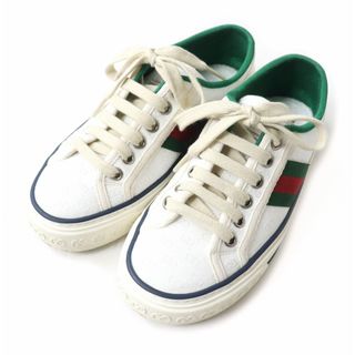 グッチ(Gucci)の美品★GUCCI グッチ テニス 1977 GG柄 ウェブライン レースアップ ローカット スニーカー ホワイト×マルチ 34 箱・保管袋・紐付き 伊製(スニーカー)