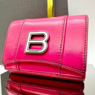 バレンシアガ(Balenciaga)の【鑑定済】バレンシアガ 三つ折り財布 ピンク アワーグラス Bロゴ レディース(財布)