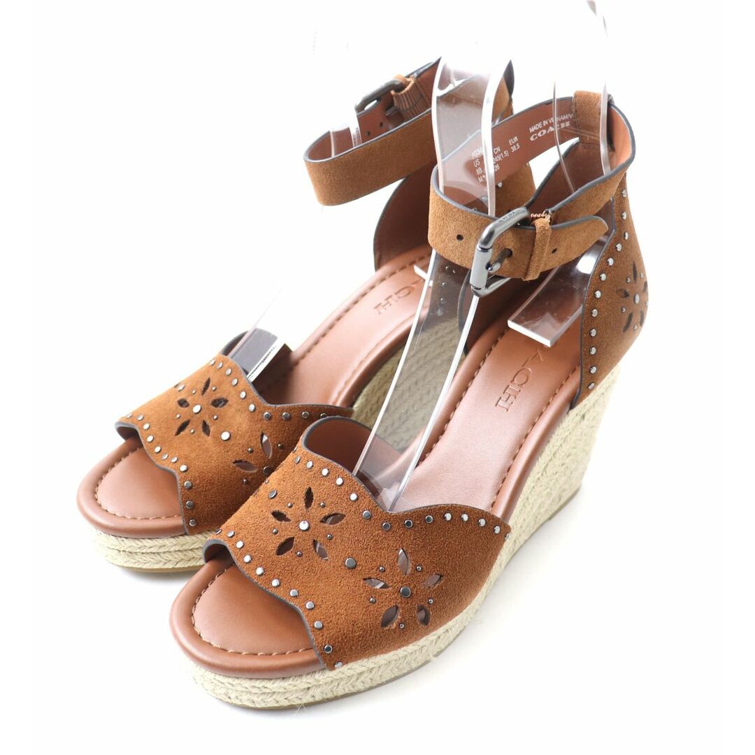 COACH(コーチ)の未使用品★COACH コーチ  FG3464 KELSI SDE WEDGE アンクルストラップ スウェードレザー ウェッジソール サンダル ブラウン 8 箱付き レディースの靴/シューズ(サンダル)の商品写真